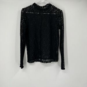 Zara Floral L Lace Sheer LS Blouse Sexy Holiday Fairy Goth Whimsical Witchy